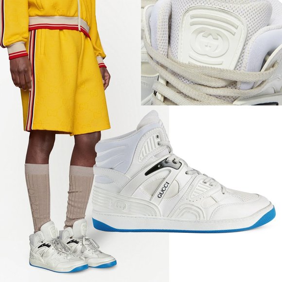 Gucci Other - GUCCI MENS SNEAKERS HIGH TOP BASKET GG LOGO LEATHER FABRIC SHOES